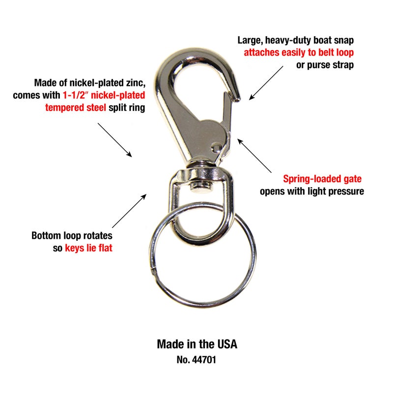 Lucky Line 3-1/4" Heavy-Duty Boat Snap, Nickel-Plated Zinc with 1-1/2" Split Key Ring(44701) - Image 5